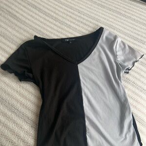 YMI Black and Gray Asymmetrical Short Sleeve Tee